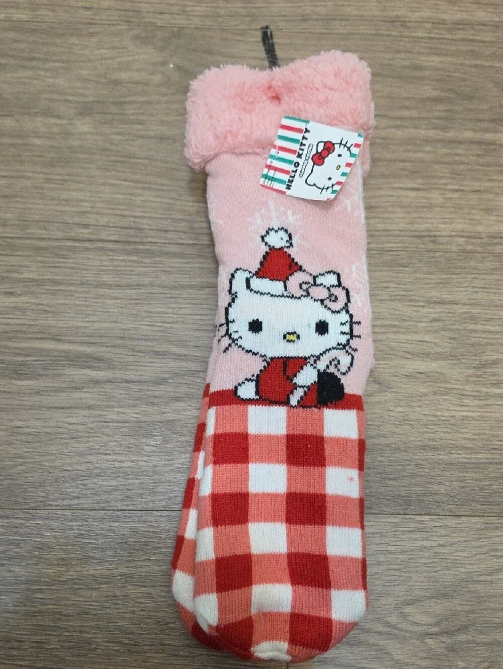 Hello Kitty Pink & Red Fuzzy Cuffed Kids Crew Socks